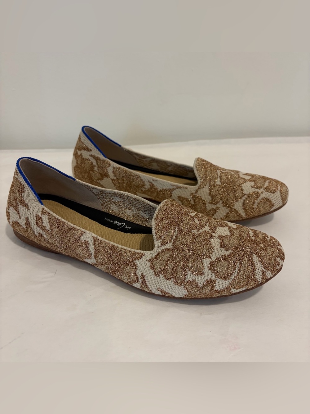 Rothys The Lounge Loafer Gold Chantilly Metallic Jacquard Flat Shoes Womens sz 9 - Picture 5 of 16